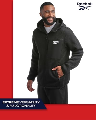 Image of Reebok Mens Fleece Lined Sweater Jacket, Weather Resistant Full Zip (M-XXL)
