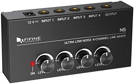 N5 Ultra Low-Noise 4-Channel Line Mixer for Sub-Mixing,4 Stereo Channel Mini Audio Mixer with AC adapter.Ideal for Small Club or Bar. As Microphones,Guitars,Bass,Keyboards