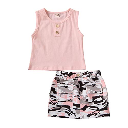 2Pcs/Set Fashion Toddler Kids Baby Girl Tank Top+Camouflage Mini Skirt Summer Outfits