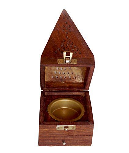 Handmade Wooden Classic Mughal Inspired Pyramid Incense Cone Dhoop Burner Holder with Top Cone Shape Incense Burner Box (Design2)