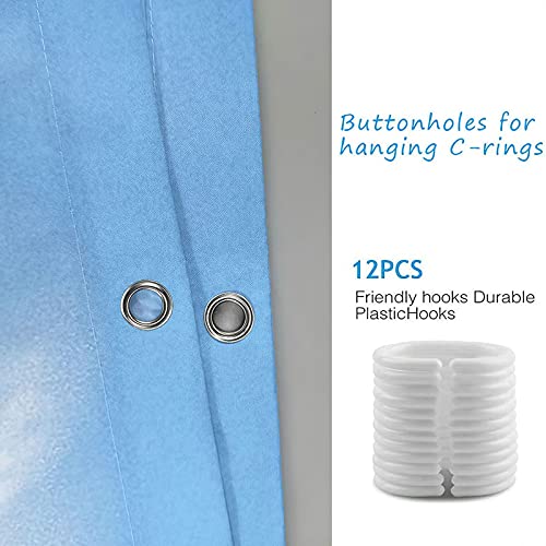 Rideau de douche anti moisissure bleu à vagues en polyester imperméable - 5