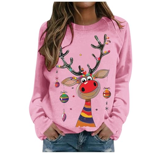 Sweatshirt Femme Noël imprimé à col rond et manches longues coupe ample XL