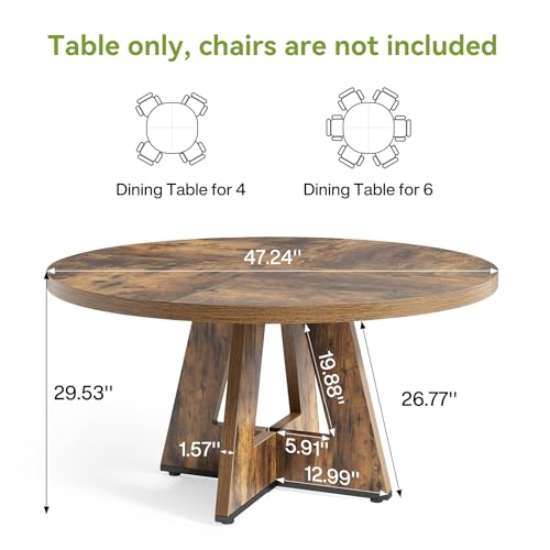 Image of LITTLE TREE Round Dining Table for 4-6 People, 47 Inches Dining Room Table with Wooden Pedestal Base, Circle Kitchen Tables for Dining Room, Kitchen, Living Room, Rustic Brown