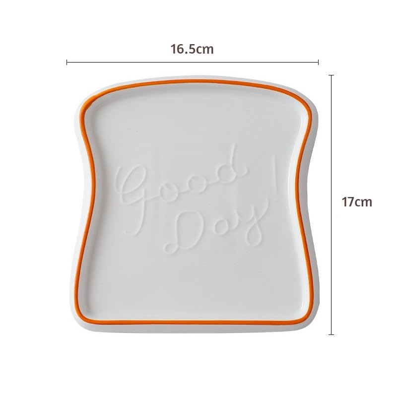 Image of Ceramic Toast Shape Serving Plate | Snack Plate for Breakfast | Decorative Dessert Plate | Microwave Safe Ceramic Plate | Unique Shaped Plate for Kitchen | Gifting Plate | Orange | 1 Piece