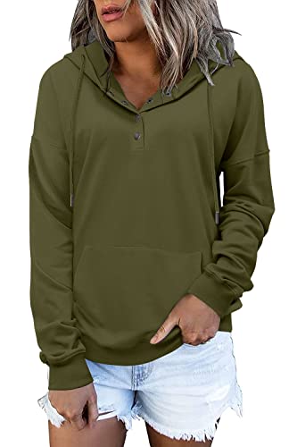 VIEACTIVEWEAR De las mujeres más el tamaño del jersey de la muchacha atada con capucha botón abajo de la ropa, 1-verde militar, XL