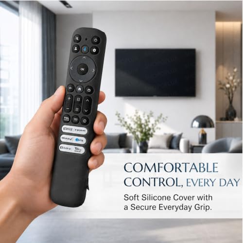 Image of SHOPOFLUX Silicone TV Remote Cover Case Compatible with TCL Tv Remote Protective Cover with Lanyard (Black)