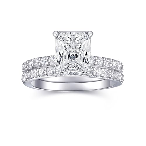 Engagement Rings For Women Wedding Rings Fake Engagement Ring Set Promise Rings For Her 2 Carat 2CT Radiant Cubic Zirconia CZ Bridal Ring Sets Wedding Rings Cheap Band 2pcss, Size 9