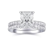 2 CT Radiant Cut Engagement Rings for Women Fake Wedding Ring Band Promise Rings for Her, 18K White Gold Plated Cubic Zicornia Ring 2 PCS, Size 4-11