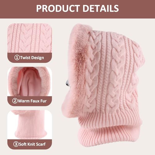 Image of Winter Fleece Balaclava Warm Men Hood Hat Knitted Hooded Scarf for Women Unisex Skull Cap