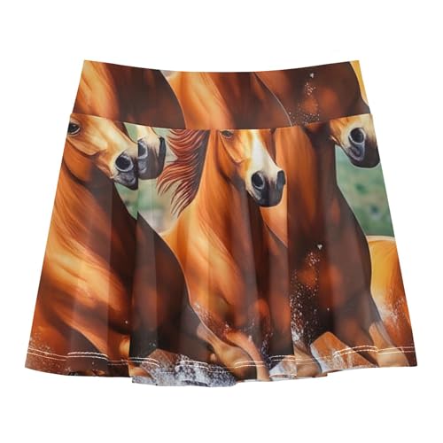 Athletic Shorts for Girls Skorts Tennis Skirts Toddler Gymnastics School Skirt Brown Horses 3t