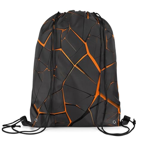 Erosebridal Orange Honeycomb Print Drawstring Bags 13X15.7,Orange and Black Volcano String Backpack,Volcano Rock Drawstring Backpack,Neon Light Geometrical Honeycomb Draw String Back Bag2