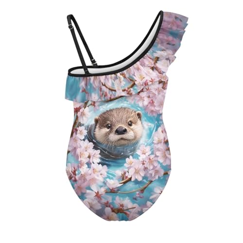 Image of Ladybug Swimsuits for Girls 5-14 One Piece Bathing Suit Kids One Ruffle Shoulder Beach Sport Swimwear