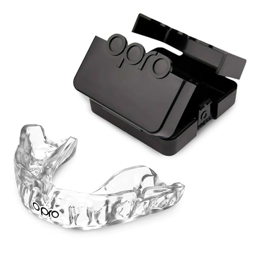 OPRO Instant Custom-Fit Mouth Guard (Youth, Clear) & Ventilated Case (Black) – Dentist-Level Comfort, Protection, & Absorption for Sports – Includes Case, Ventilated, Compact & Lightweight