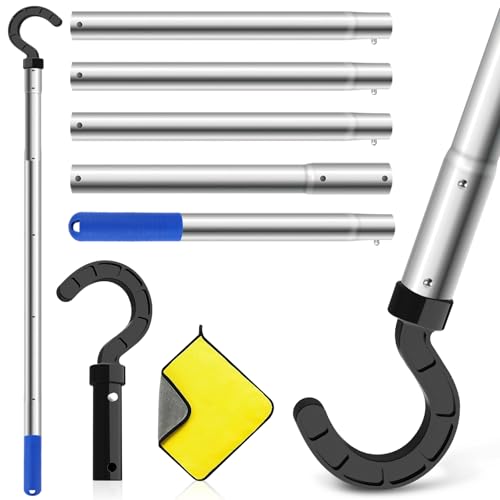 Niuny Gancho para Robot de Piscina 185cm Gancho Ajustable para Piscina Limpiafondos Ganchos Poste Telescópico con 5 Varillas de Aluminio Extraíbles para Todos Los Limpiadores Robóticos de Piscinas