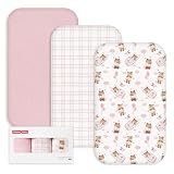 Gllquen Baby 3-Pack Muslin Cotton Bassinet Sheets, 33"x20" Fitted Crib Sheets for Bedside Sleeper & Travel Crib, Oeko-TEX Certified Soft Breathable Sheets, Easy On/Off (Bear's Dreamland)