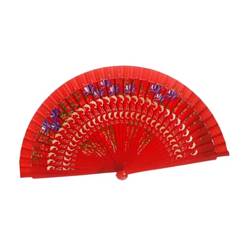 Harilla de Mano Plegable Decorativo de Madera para Fiestas de Cosplay, Bailes y espectáculos, Rojo