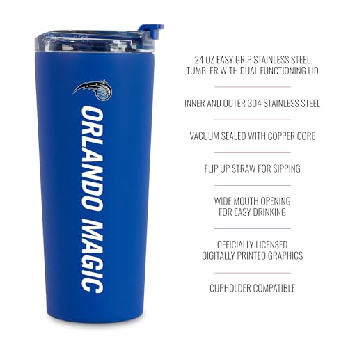 Image of Rico Industries NBA Basketball Orlando Magic Royal Blue 24oz Stainless Steel Tumbler with Lid and Dual Functioning Lid