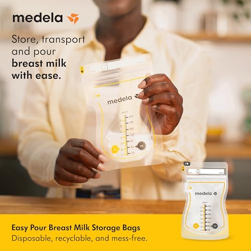 medela easy pour breastmilk storage bags 100 count 7oz210ml disposable leakproof fast freeze breast milk protection recyclable amp bpa free