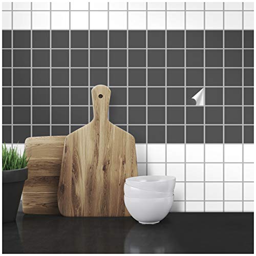 WANDKINGS Adhesivo para Azulejos – Elige un Color y tamaño – Gris Oscuro Seda Mate – 2,2 x 2,2 cm – 20 Unidades para Azulejos en Cocina, baño y más