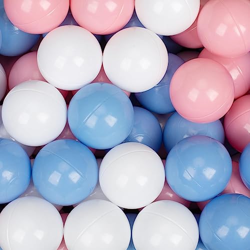 Image of 100 Ball Pit Balls for Baby, Plastic Play Balls for Toddler, Ideal for Ball Pit, Kiddies Pool, Indoor Playpen & Parties, 3 Bright Colors Balls with Carry Bag (Pink, Blue, White)