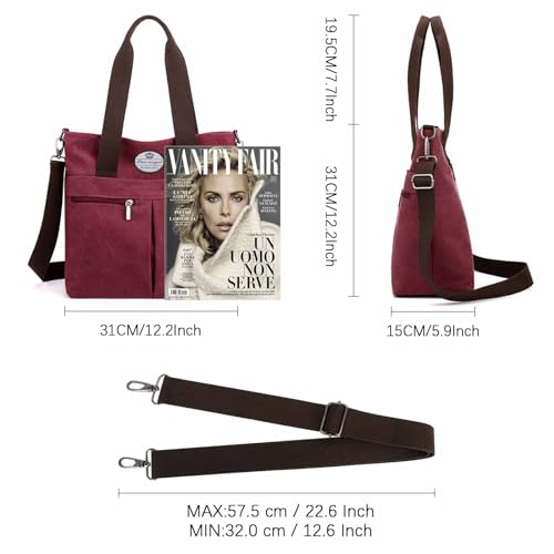 Image of HUA ANGEL Women's Canvas Tote Bag Lightweight Crossbody Purse Multi-Pocket Durable Handbags for Work College Shopping Beach