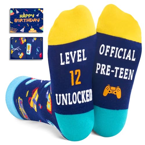 12th Birthday Gamer Socks Gift Box, Funny Video Game Socks for Preteen Boys, Birthday Gifts for 12 Year Old Boy Christmas Party Favor