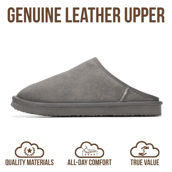 Project Cloud Mens Slippers 100% Genuine Leather and Genuine Shearling Lining – House Slippers for Men with Memory Foam Insole – Lightweight & Non Slip Mens House Shoes (Chill,GREYSUEDE,7) by Project Cloud - Image 4