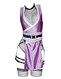 Mobbunny Womens Anime Cosplay Costume Purple High Slit Bodysuit Fishnet Mesh Bodysuit with Mask and Thigh Socks