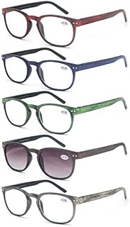 MODFANS Reading Glasses Women/Men Wood Look Round Frame Includes Sun Readers glasses
