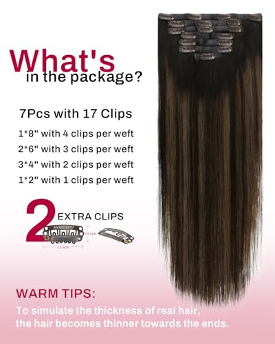 Image of Moresoo Seamless clip in hair extensions, Balayage Brown 20inch, PU Weft | Hair extensions clip ins, ombre dark brown to chestnut brown, 120g 7pcs, for date nights and social events, soft layered