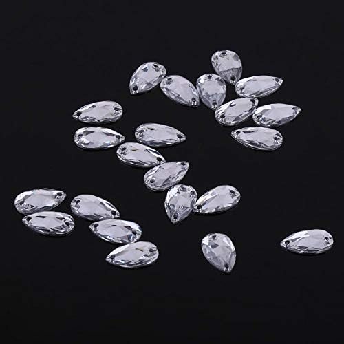200 Pieces Rhinestone Buttons, 2 Colours Acrylic Resin Flatback Sewing on Teardrop Shaped Crystal Accessories with 2 Holes for DIY Craft Decoration (White)