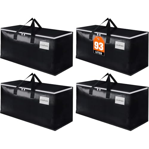 Extra Large Moving Boxes-Moving Bags with Zipper, Carrying Handles and Tag Pocket-Moving Supplies for Space Saving-Totes for Storage – for moving, Storage, Camping and Travel 93L-4 Pack
