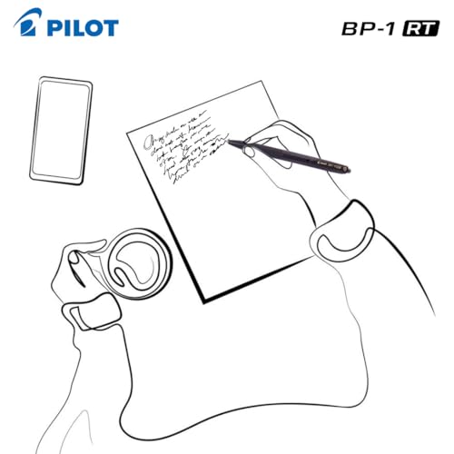 Image of Pilot BP-1 RT 0.7mm Fine Tip Ball Pen with Soft Rubber Grip | Black Ink, Pack of 12