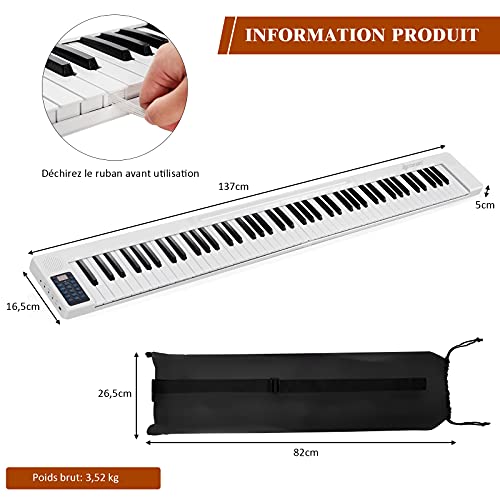 COSTWAY Clavier Électronique Portable 2 en 1 88 Touches avec Fonction Bluetooth Piano Numérique avec Filtres Dynamiques… - Les Beatles, Paul McCartney, John Lennon, RIngo Starr, George Harrison COSTWAY Clavier Électronique Portable 2 en 1 88 Touches avec Fonction Bluetooth Piano Numérique avec Filtres Dynamiques… – Image 8