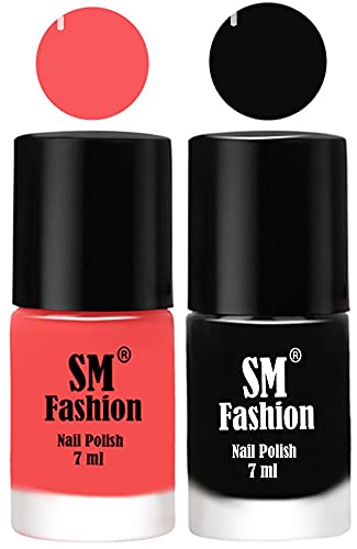 Image of Long Lasting Nail Polish | Nail Paint Combo 7 ml Each) - Set of 2 Light Pink-Black