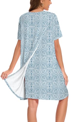AVIIER 100% Cotton Hospital Gowns for Women Open Back Tear Away Post Shoulder Surgery Dress Adaptive Clothing Nightgowns Blue Flower M