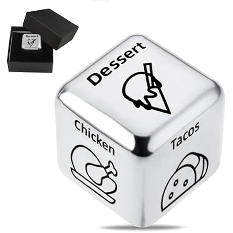 Date Night Dice Food Decision Dice Decider Food Choice Dice for Couples Whats for Dinner Dice Meal Decision Dice Funny Dice Stainless Steel for Him Her 6-Sided Cover