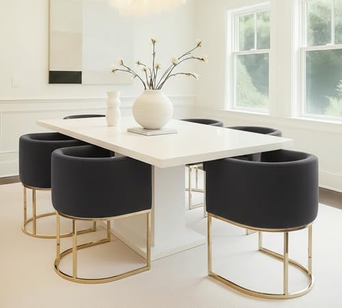 Image of HNY Mid Century Modern Upholstered Barrel Dining Chairs with Arms, Linen Kitchen & Dining Room Chairs, 18.5 inch Wide Accent Chairs for Dining Room Living Room with Gold Metal Frame, Charcoal