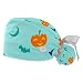 Halloween Blue Background Pumpkin 2 Pieces Unisex Working Caps with Buttons Adjustable Bouffant Hats Tie Back Caps