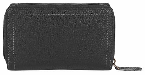 Image of WildHorn Genuine Leather Ladies Wallet - Elegant Women's Clutch Purse with 10 Card Slots, Perfect for Daily Use (Black)