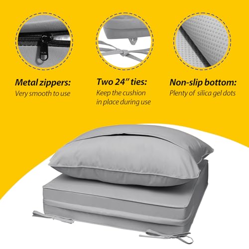 Image of AAAAAcessories Outdoor Deep Seat Cushions, Waterproof, Fade-Resistant Patio Furniture Replacement Cushions, 23.5 inch x 25.5 inch x 5 inch + 23.5 inch x 19 inch, Set of 2, Gray