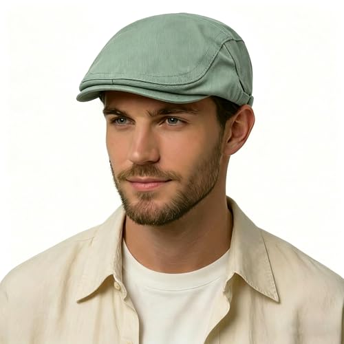Image of ZLYC Men Cotton Flat Cap Summer Scally Ivy Gatsby Newsboy Beret Driver Cabbie Hunting Hat
