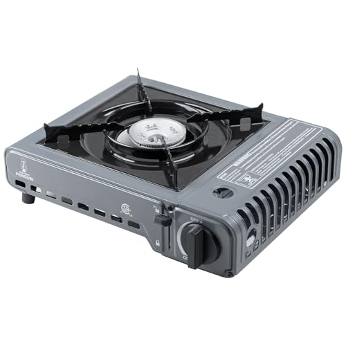 The First Penguin Portable Camping Stove – with Carrying Case 10,000 BTU Great for Emergency Preparedness Kit, High Power Butane Stove, Perfect for Camping, Hiking and Emergency-Grey
