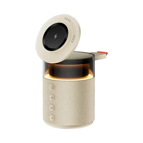 Image of Humble 5-in-1 Magnetic Wireless Charger with Bluetooth Speaker | Mag-Safe Charging Dock for iPhone Series 17 /16 /15 /14 /13 /12, iWatch & AirPods | Fast Charging Phone Stand with Night Lamp (Cream)