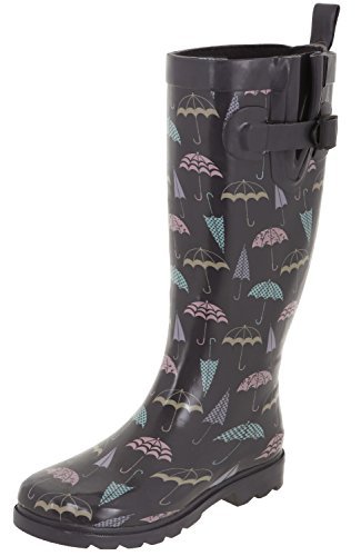 Capelli New York Ladies Shiny Umbrella Day Printed Tall Rainboot Grey Combo 6