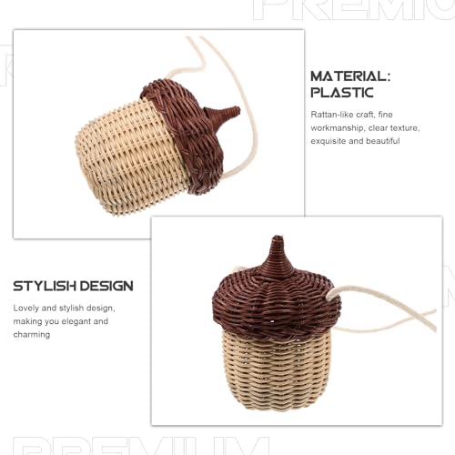 Rattan Woven Basket Bags: 1Pc Acorn Shaped Basket Purse Wicker Straw Purse Rattan Handwoven Crossbody Hanging Bag, Mushroom Mini Storage for Girls Women Little Red Riding Hood Small Items Photo Props3