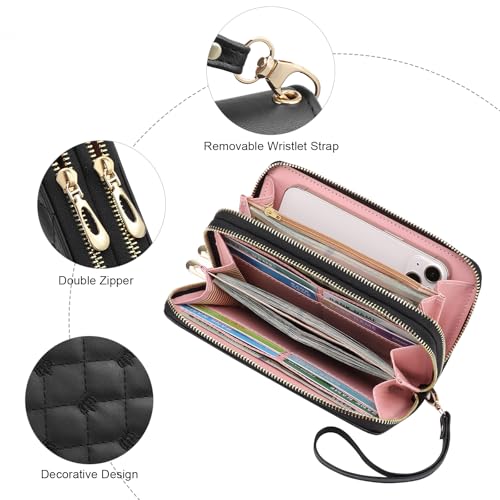 Wallet for Women RFID Blocking Leather Credit Card Holder Ladies Wallet with Double Zipper Large Capacity Phone Wristlet Purse4