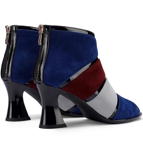 TDD High Heels for Women Chunky Peep Toe Booties Stylish Sexy Shoes Dressy Comfortable Patent Leather Sandals Elegantes Sparkly Boots Zip Wedge Ladies Summer Formal 3 Inch Pumps4