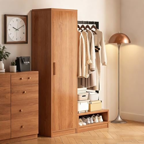 GdloWOoc Perchero De Pie Madera, Multifuncional Perchero Recibidor con Armario Ropero, Garment Racks para Entrada Pasillo(Left Cabinet)