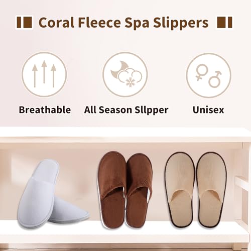 Spa Slippers, Disposable, Closed Toe, Non Slip Indoor, Coral Fleece House Slippers For Guest, Hotel, Travel3
